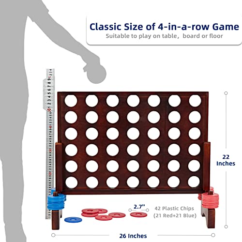 Image of Giant Wooden 4 in a Row Vintage 2.8Ft Outdoor Yard Game for Adults Famliy, with 42 Pcs Chips & Durable Carrying Bag, Halloween Christmas Party Game Gifts for Lovers