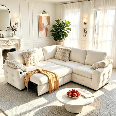 Hanherry Sectional Couch with Pull Out Sofa Bed,Chenille Sleeper Sofa with 2 Seat Storage & USB… — $699.99 (7% off)