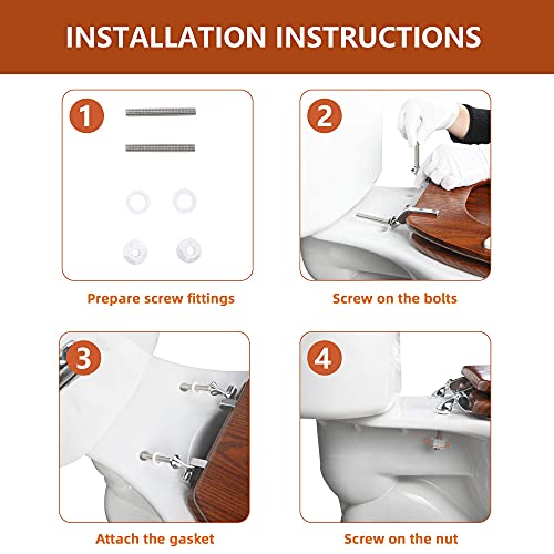 Elongated Toilet Seat Molded Wood Toilet Seat With Zinc Alloy Hinges, Easy To Install Also Easy To Clean, Anti-Pinch Wooden Toilet Seat By Angol Shiold (Elongated, Brownish Yellow) #TOP5