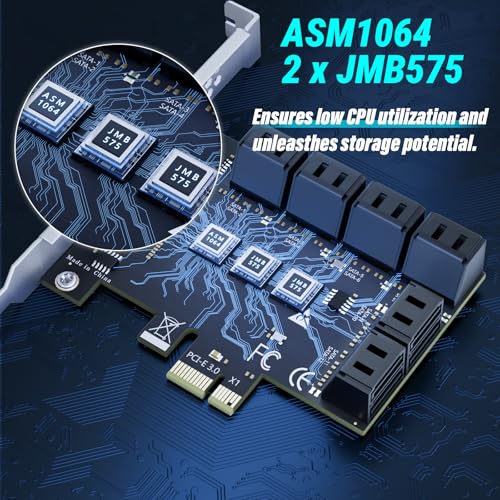 Image of 12-Port SATA Expansion Card (PCIe 3.0 x1 to 6Gbps SATA Card), Compatible with Windows /Mac /Linux /NAS