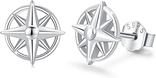 Nautical Drop Earrings 925 Sterling Silver Anchor/Compass/Rudder Studs Earrings Oceans Sailor Earrings Nautical Jewelry Gifts for Women Girls Friends