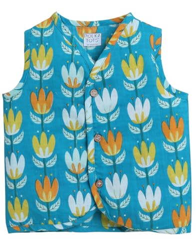 Image of POLKA TOTS 100% Organic Muslin Jhabla for Baby Boys & Girls | Unisex Half Sleeves Front Open Vest for Infants | Ultra-Soft, Breathable & Lightweight Summer Jabla Set | Regular Fit (Pack of 3)