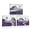 RyounoArt Vintage Farmhouse Wall Decor Lavender Barn Windmill Wall Art Pictures Countryside Canvas Painting Artwork for Home Bedroom Kitchen Living Room Framed 12 16in3pcs
