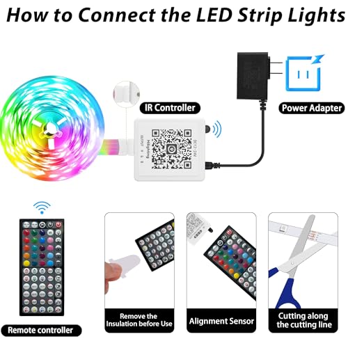 Image of GANZQH 50FT Led Lights for Bedroom, Color Changing RGB Led Strip Lights Indoor, Music Sync Led Light Strip with Remote and App Control, DIY Led Lights for Room Home Decor Ambient Lighting (1 * 50FT)