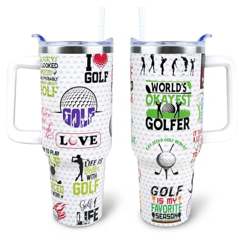 XAIVEZL Golf Tumbler 40 oz Tumbler with Handle and Straw Lid Leak Proof - Cool Gifts for Golfers Travel Coffee Mug Insulated for Hot Cold Ice - Golf Gifts for Men Dad Fathers Day
