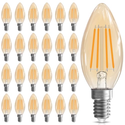 GvvooHome E12 LED Bulb, Candelabra Light Bulbs, 2200K Amber Warm, 24 Pack