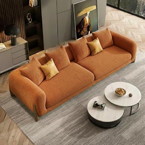 Image of Classic 3+1= 4 Seater with Footrest Seater Sofa Set Luxury Chesterfield Modern Fahionalable Sleeper Sofa for Living Room, Dining Room, (3+1+Ottoman Rust Orangesofa Set Boucle Fabric)
