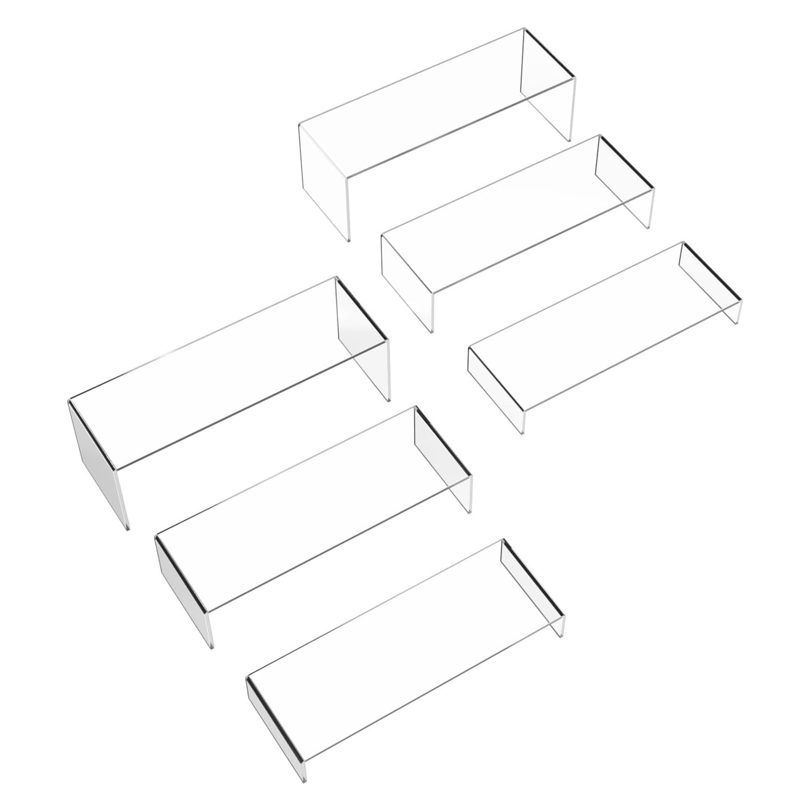 LUCKGONI Pack of 6 Acrylic U Shape Display Risers in Three Different Size for Showcasing in Retail Stores and Homes