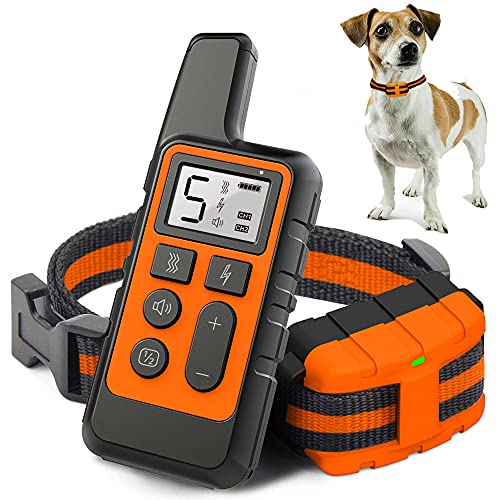 LELYFIT Collier de Dressage pour Chiens, avec Modes Son, Vibration et Choc, Portée de 500 Mètres, Résistant à l'eau IP67, pour Petit/Moyen/Gros Chien (Orange) Cover