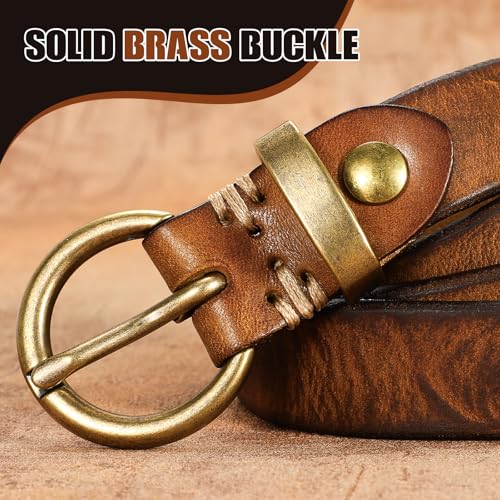 Womens Genuine Leather Belts for Jeans Pants Trendy Vintage Thin Leather Belt Gold Buckle Ladies Skinny Waist Belt3
