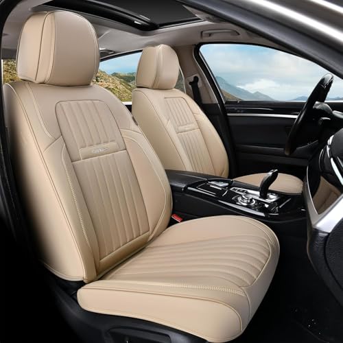 Image of Coverado Car Seat Covers Front Seats, Car Seat Cover Beige, 2-Pack Car Seat Cushion Nappa Leather, Car Seat Protector, Waterproof Seat Covers Carseat Cover Universal Fit for Most Cars Trucks