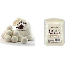 Woolbuddy Felt Ball & Wool Roving 20 White Felt Balls 2.7 + 8oz Core Fiber for Needle Felting, Crafts & Home Decor