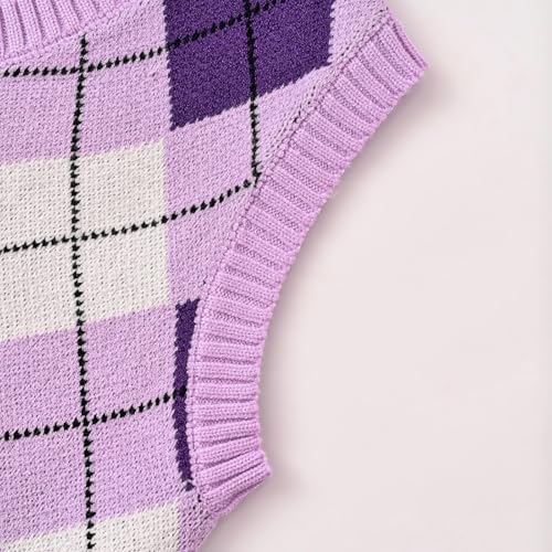 Image of Women's Sweater Vest,Y2K Sleeveless Pattern Preppy Style Knitted Crop Tank Top for Girl