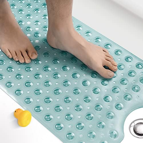 HITSLAM Non Slip Bath Mat for Tub, 100 x 40cm Extra Long Shower Mat Anti Mould, Machine Washable Bathroom Bathtub Mat with Suction Cups and Drain Holes, Soft on Feet, White