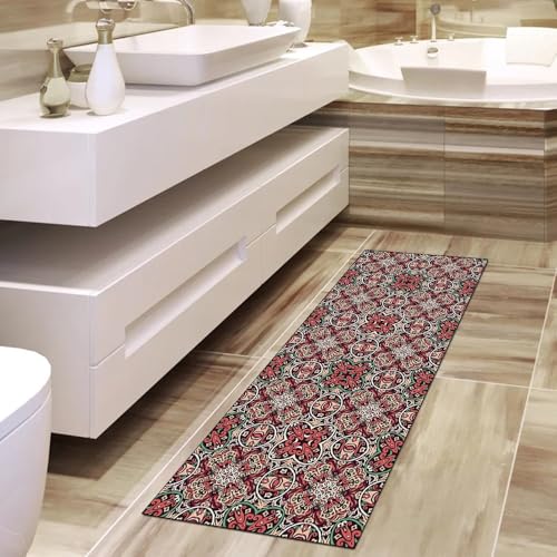 Alfombra pasillo roja vintage 110x200 cm lavable para decorar el hogar 4