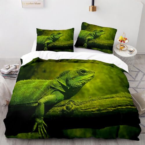 Housse de couette 140x200 microfibre 110g/m² haute densité avec motif lézard vert 3D