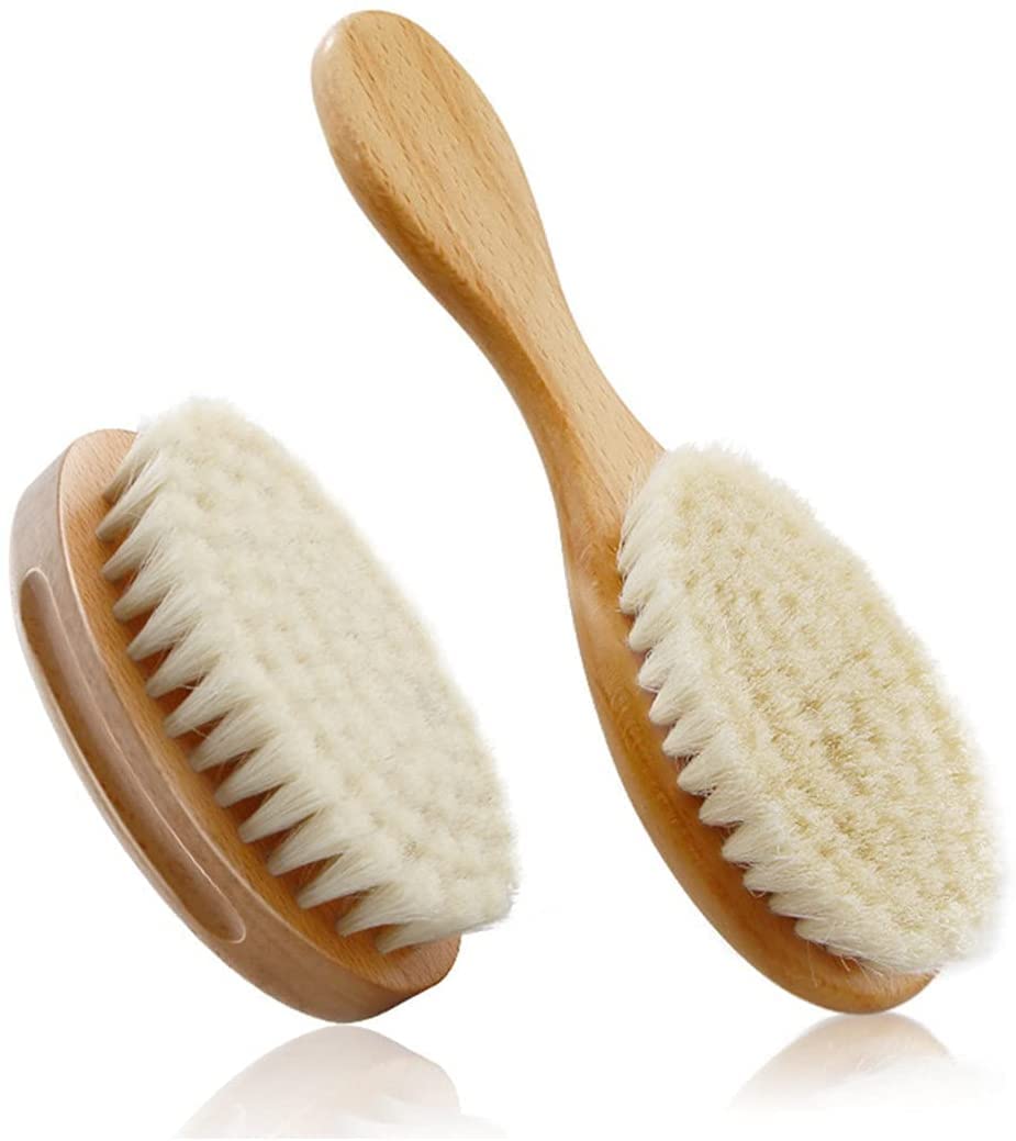 Men's Beard Brush Set - 2pcs Natural Wool Brush and Neck Duster With Wooden Handle for Barber Hair Cutting Kits