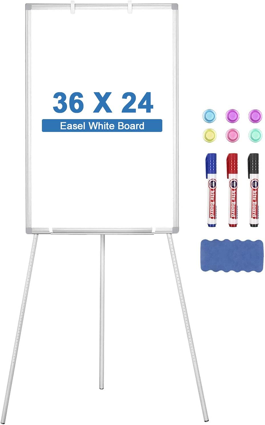 Easel White Board, Magnetic Tripod Dry Erase Board 36 X 24 inch, Portable Standing Whiteboard Easel Adjustable Height with 6 Magnets, 3 Markers, 1 Magnetic Dry Eraser for School, Home, Office : Office Products