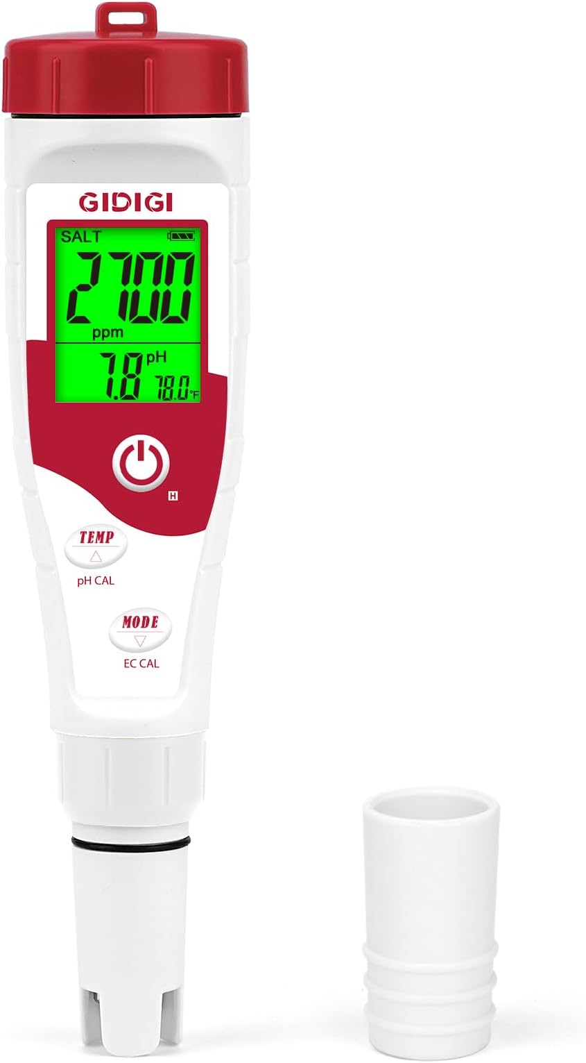 Pool Salt Tester pH Meter New Update Digital pH Tester Salinity Meter with Multiple Parameters Display for Pool Water Quality TDS EC Salt Meter for Saltwater Hot Tub&Spa Inground Pool Aquarium