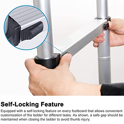 Aluminum Extension Ladder 8.5Ft Non-Slip Extending Attic Loft Ladder Lightweight Folding Ladders Extendable Multi Purpose 9 Steps, 150Kg/330Lb Load Capacity #TOP3