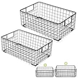 Kingrol 2 Pack Wire Storage Baskets with Handles, Metal Organizer Basket Bins for Home, Office, Nursery, Laundry Shelves Organizer