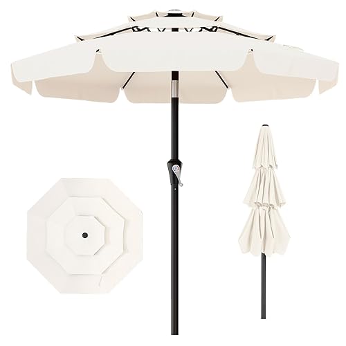 AreShark 10FT 3-Tiers Patio Umbrella with Valance, Outdoor Umbrellas with