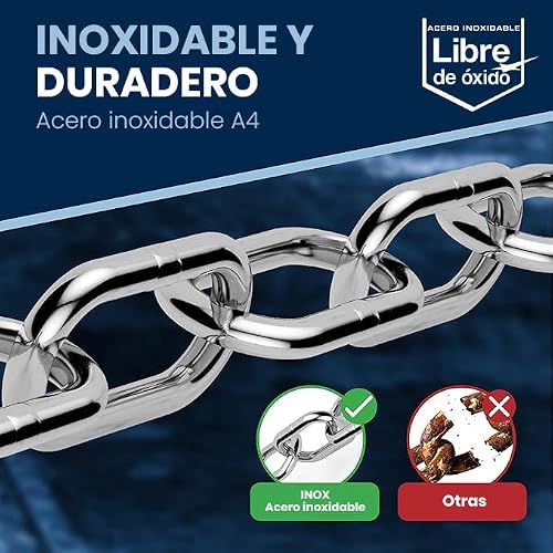 Miniatura 4 de Cadena De Acero Inoxidable A4 De Eslabón Corto Din 763 Din 5685 8mm X 1,5m 1 Unidad Para Suspensiones Pesadas