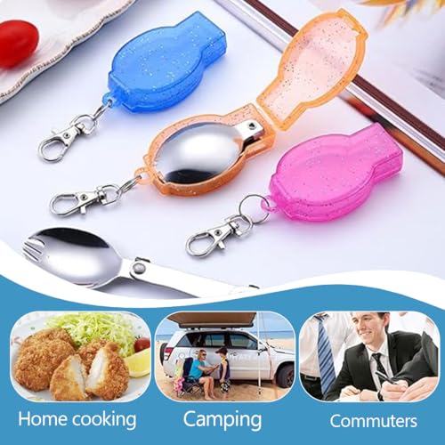3 Stück Löffel aus Edelstahl, faltbar, zusammenklappbar, zusammenklappbar, tragbar, für Wandern auf Reisen und Picknick