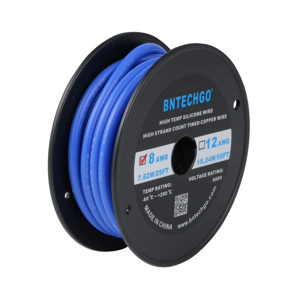 BNTECHGO Bobine de fil de silicone de calibre 8, 6 m, bleu, flexible, 8 AWG, fil de cuivre étamé tressé
