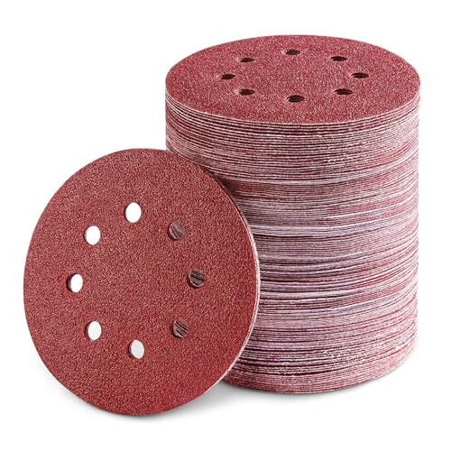50 Pcs 5-Inch 8-Hole Hook &amp; Loop Sanding Discs,40-800 Grit,Best Orbital Sander Pads for Wood,Auto,Metal Polishing,Wet &amp; Dry Sandpaper for Random Orbital Sander. (100 Grit)