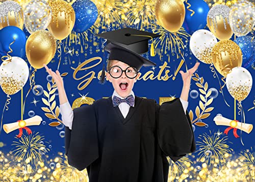 Aiikes 7X5Ft 2023 Graduation Backdrop Cap Balloon Fireworks Blue Graduation Party Decorations Banner Congratulations Congrats Grad Backdrop Photo Backdrop 12-539 #TOP2