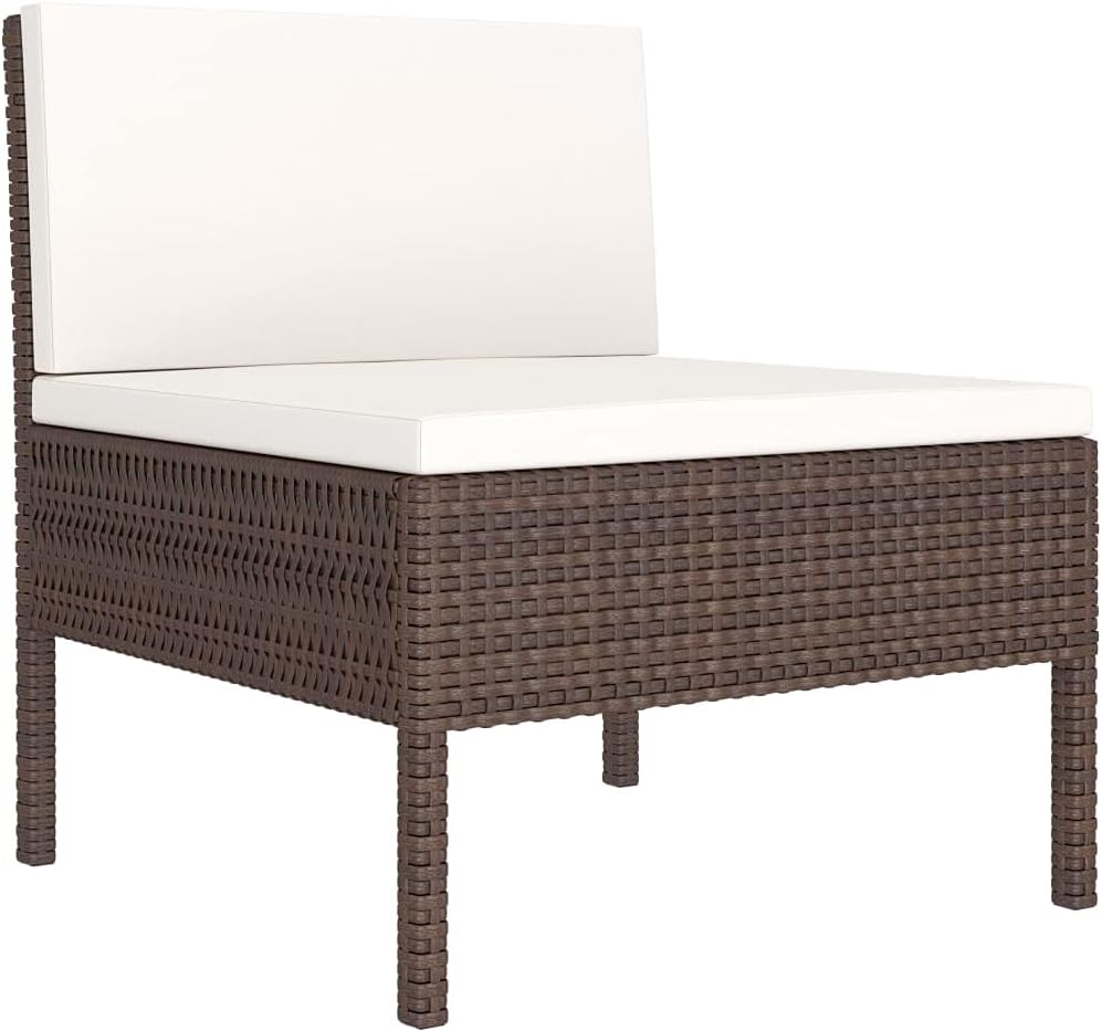 vidaXL Patio Furniture Set 3 Piece, Patio Conversation Set with Cushions, Outdoor Sectional Sofa with Coffee Table for Garden, Poly Rattan Brown