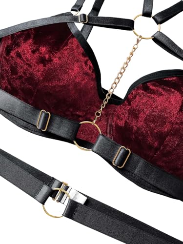 Image of Lilosy Sexy Pu Leather Strappy Underwire Garter Belt Lingerie Set