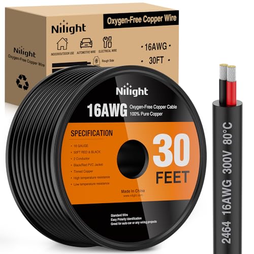 Image of Nilight 30FT 16AWG Oxygen-Free Copper Wire Red Black