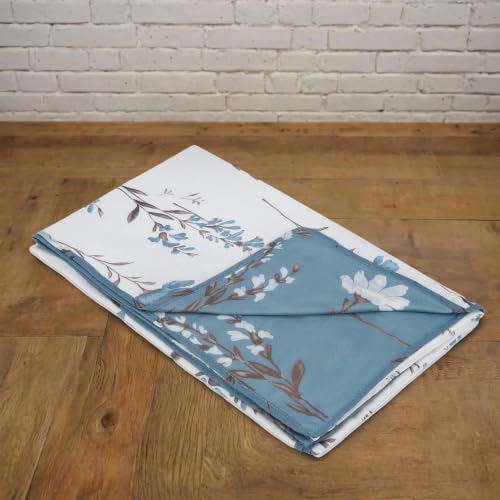 Image of HUESLAND 100% Cotton Reversible Dohar Single Bed Cotton | Soft Cambric Weave, All Weather Light AC Blanket | 56 x 89 inches, Floral - White & Blue