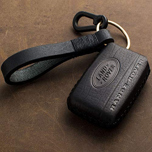 KMT Leather Key Fob Cover For Range Rover Evoque Velar Sport Discovery Freelander2 LR4 Land Rover Sport-Car Key Case Protector Holder Keychain Accessories(Black+Black Thread) - Thumbnail 6
