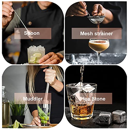 Bartender Kit Cocktail Shaker Set With Bamboo Stand Including 26-Piece Stainless Steel Bar Tools For Father's Day, Bar Set Cocktail Kit For Drink Mixing Professional Strainer Bartending Gift Set #TOP5