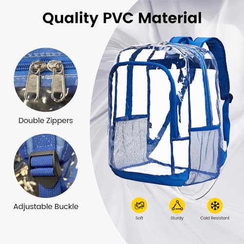 Image of Vorspack Clear Backpack for School, 18.5 Inch Large Clear Bookbag - Blue