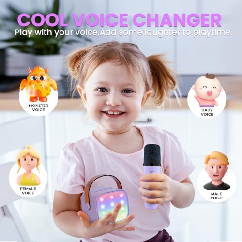 Kinder Karaoke Maschine, Neueste Karaoke Mikrofon Kinder, Geschenke für Mädchen Jungs,Mini Bluetooth Lautsprecher Geschenk Mädchen Stimmverzerrer-Spielzeug Spielzeug für 3 4 5 6 7 8 9 10+(lila)