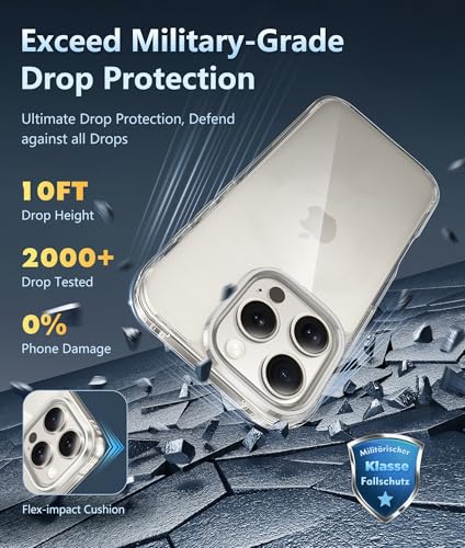 Image of FNTCASE for iPhone 16 Pro Case: Clear Phone Cases Compatible with Magsafe Slim Anti Yellowing Military Grade Drop Protection Rugged Shockproof Protective Transparent Cell Phone Cover (B-Clear)