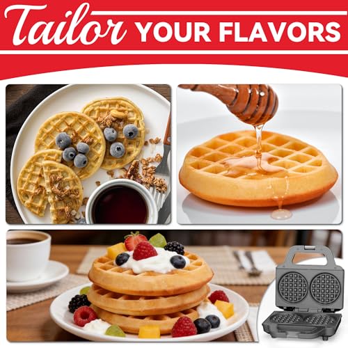 Image of SugarWhisk 4 Inch Double Mini Waffle Maker Machine, Chaffle Maker, Waflera Electrica, Small Waffle Iron for Waffles, Keto Chaffles, Hash Browns, Cookies, Grey