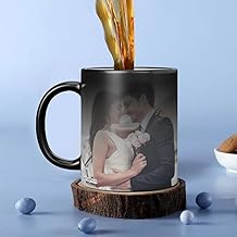 Personalized Magic Mug with Custom Photo, Name & Quote – Heat Sensitive Color Changing Ceramic Coffee Cup – Unique for Birthday, Anniversary, Valentine's Day – 325ml Black DE4