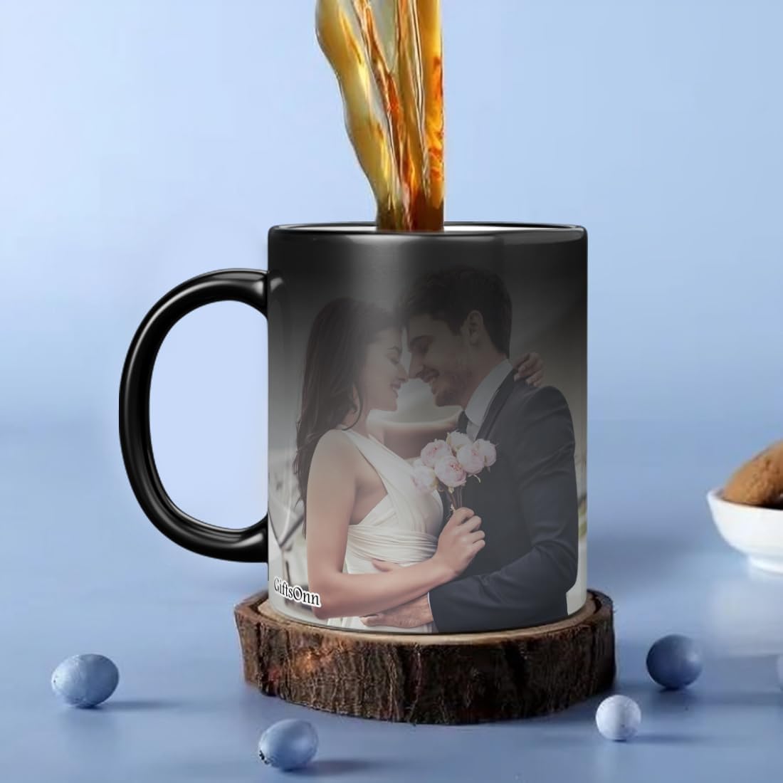 Personalized Magic Mug with Custom Photo, Name & Quote – Heat Sensitive Color Changing Ceramic Coffee Cup – Unique for Birthday, Anniversary, Valentine's Day – 325ml Black DE8