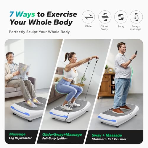 Image of Merach 4D Vibration Plate Exercise Machine with 450lbs Capacity, 120 Speeds | 7 Vibrating Modes & 3 Presets, 2 Resistance Bands, Bluetooth, Full Body Workout Equipment for Lymphatic Drainage, Home Gym