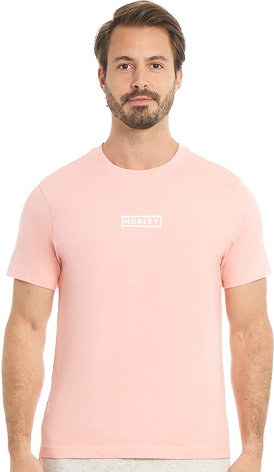HurleyMen's Boxed Logo Graphic T-Shirt, Bleached Coral, Medium