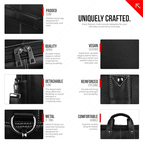 Image of FATMUG 15.6 Inch Messanger Bag, Work Office Business Travel, Multi Compartments - Vegan Leather
