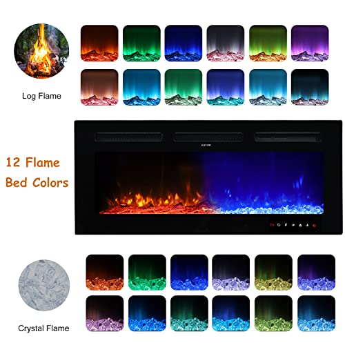50" Electric Fireplace Inserts Wall Mounted Fireplace with [3D Flame] [Wall Mounted] [Remote Control] for The Living Room Bedroom Indoor, Black - Thumbnail 7