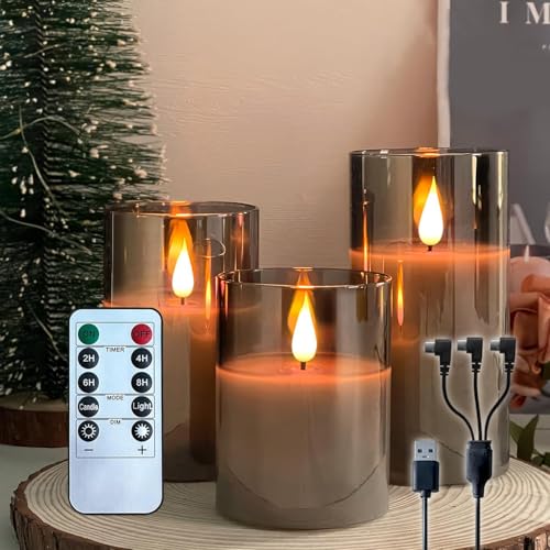 NICE POINT LED Flameless Candle,Rechargeable Flashing Pillar Real Wax Candle with Remote Control and Timer