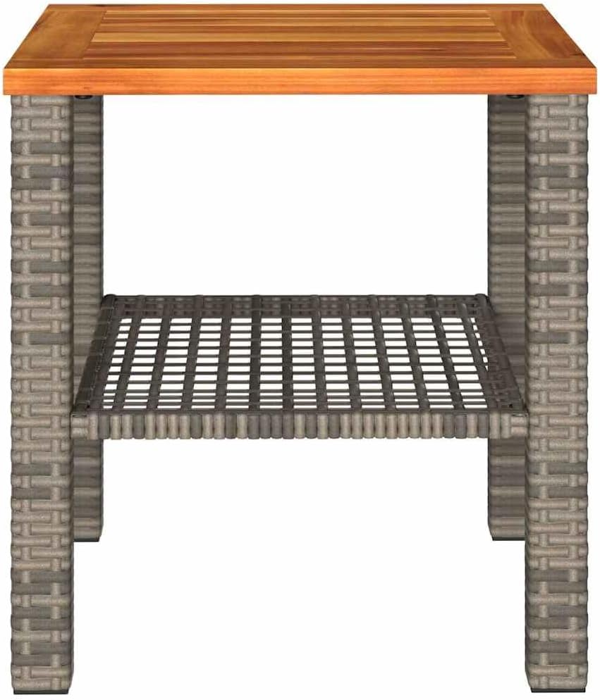 vidaXL Patio Table, Outdoor Coffee Table, Patio Furniture, Square Garden Table with Wooden Top for Lawn Backyard, Gray Poly Rattan Acacia Wood