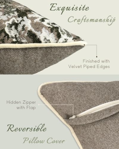 DEFUNX Throw Pillow Covers 12x20 Inches Lumbar Pillow Cover Neutral Vintage Farmhouse Decorative Soft Chenille Floral Accent Pillowcase for Coach Bed Forest Green Taupe Pack of 1 — view 3